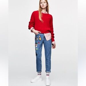 Pull and Bear Super Rare Applique Patch retro Novelty Jeans 38 6 8‎